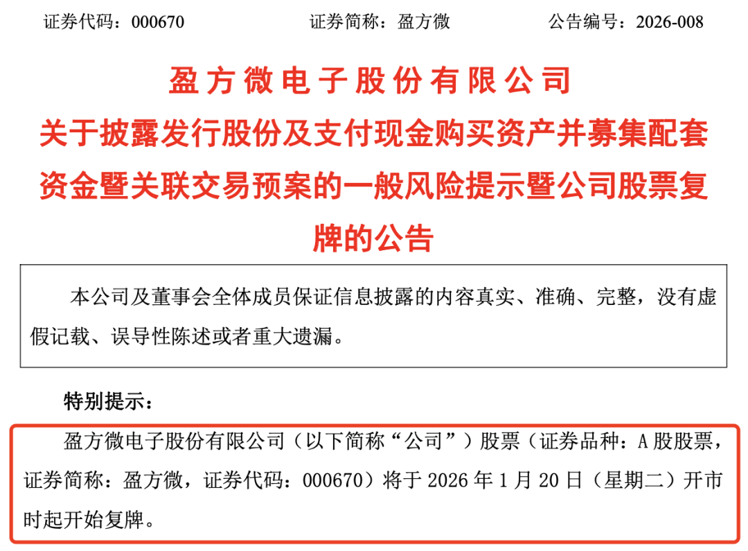 重大资产重组！A股公司公告 今日复牌！并购重组名单一览(3)